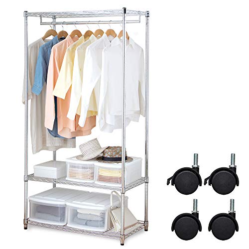 アイリスオーヤマ メタルラック本体 ワードローブ 3段 キャスター付 ポール径25mm 幅91*奥行