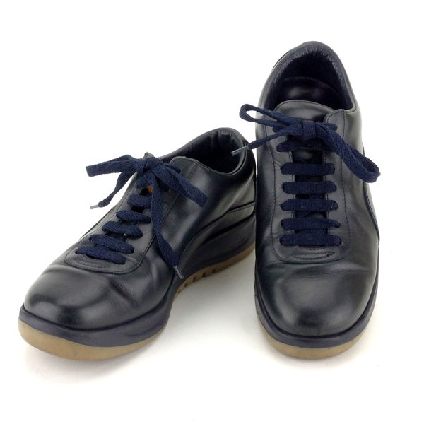 スニーカー ローカット 37ハーフ ネイビー ベージュ レディース 中古