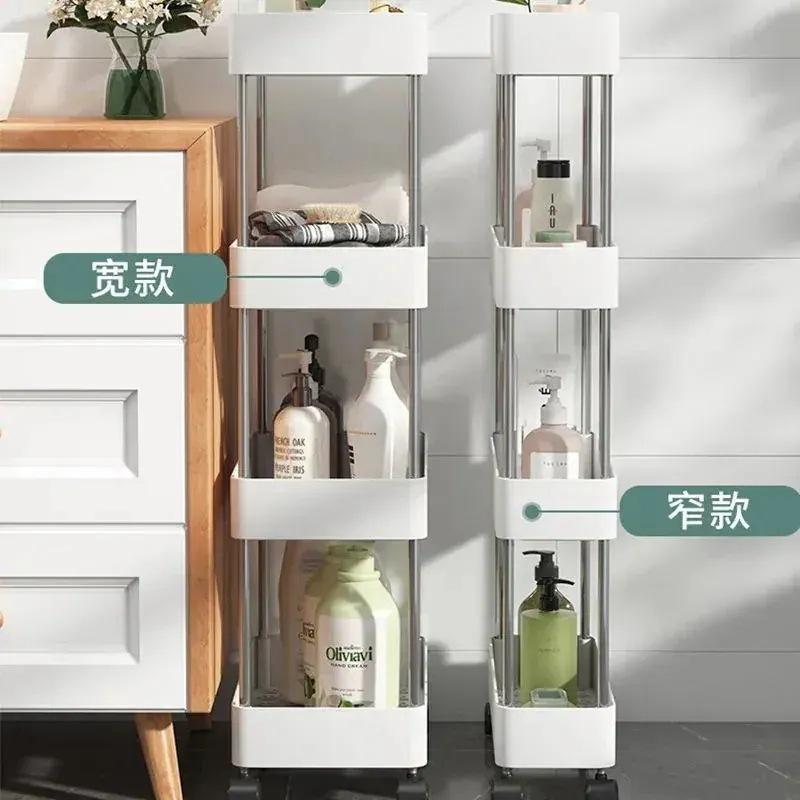 メガ割 FF取り外し可能なポータブル収納ラック キッチン 床収納収納ラック 多層バス トイレ プラスチック棚 キャスター付き 6,403円