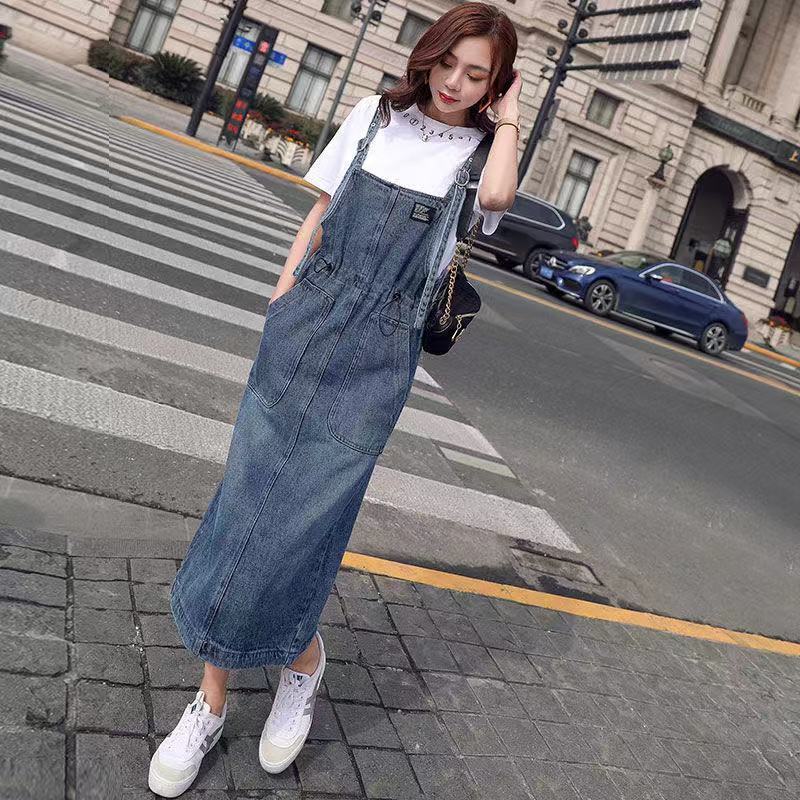 セット Tシャツ サロペット ジャンパースカート 半袖 クルーネック 襟なし ストレート デザイン 美ライン ニュアンス スリット ポケット デニム 2点セット ツーピース お得 2点セット