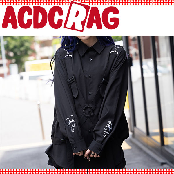 ACDC RAG パラシュートシャツ 原宿系 パンク ロック ゴシック ガーリー 病みかわいい ブラック
