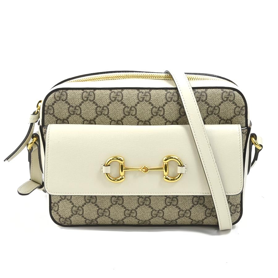 グッチ GUCCI 斜め掛けショルダーバッグ GGスプリーム PVC/レザー ベージュ/ホワイト ゴールド レディース 645454 e58325i