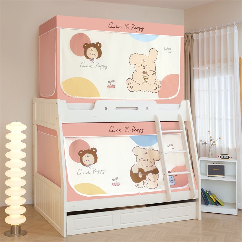 漫画の母子ベッドモスキートネットネットアンチフォールシェーディングハイアンドローベッドトップとボトムベッドの特別な台形新しいスタイルの学生ベッドカーテン