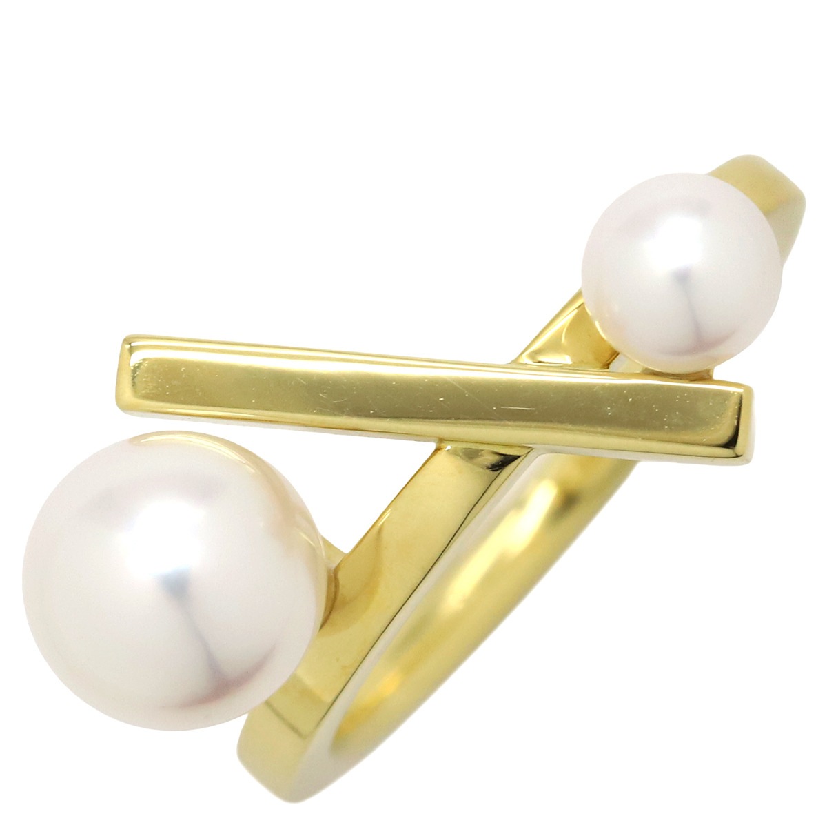 TASAKI TASAKI リング 指輪 バランス クロス K18YG パール パールホワイトXイエローゴールド 真珠 2P 2粒 12号【中古】