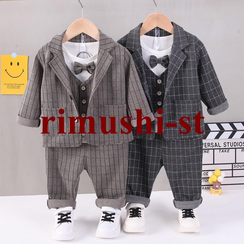【短納期】スーツ男の子スーツキッズ子供 点セットジャケット上下セットタキシードチェック柄七五三記念日撮影ベビー服結婚式発表会百日祝い