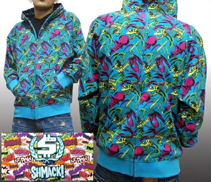 セール シュマック メンズ パーカー ターコイズ SHMACK 総柄 フーディー フルジップ インポート ストリート スタイル bboy B-Boy ブランド HIPHOP ウェアー B系 服 ダ