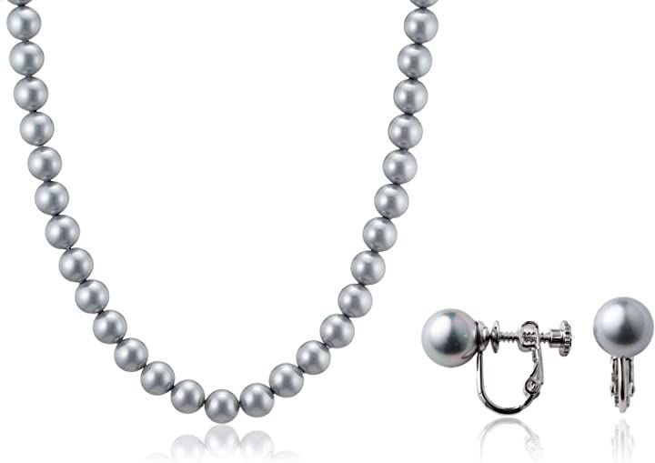ナチュラルな質感 ネックレス 冠婚葬祭 喪服 葬儀用 慶弔 レディース 礼服( ［01-02］ ［グレー］ ［イヤリングセット］ ［クラスプ留め］, ［05］ 全長50cm)