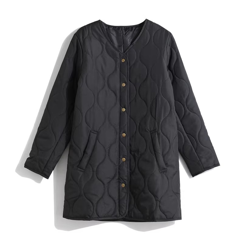 アウター コート ミディアム丈コート キルティングコート 長袖 Vネック ポケット 前開き ボタン ミディアム丈 かわいい 大人可愛い きれいめ シンプル 上品 おしゃれ かっこいい カジュアル