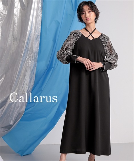 ドレス 結婚式パーティーオケージョンドレス 袖刺繍使いチョーカーデザインワンピースドレス大きいサイズ有Callarus