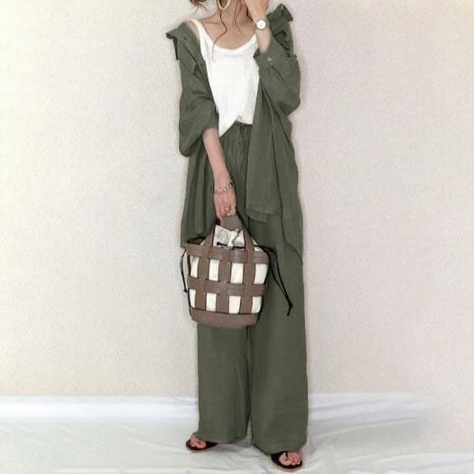 【楽天人気アイテム】 無地 ロングシャツ＋ボウタイパンツセット 2点SET