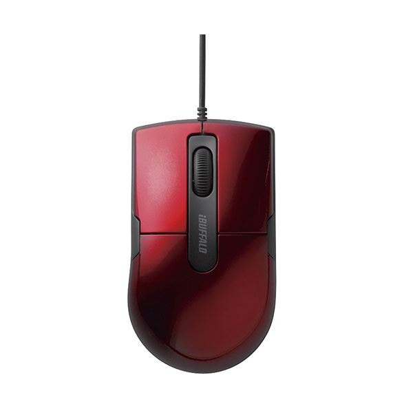 （まとめ） バッファロー 有線BlueLEDマウス 静音 3ボタンMサイズ レッド BSMBU26SMRD 1個 10セット