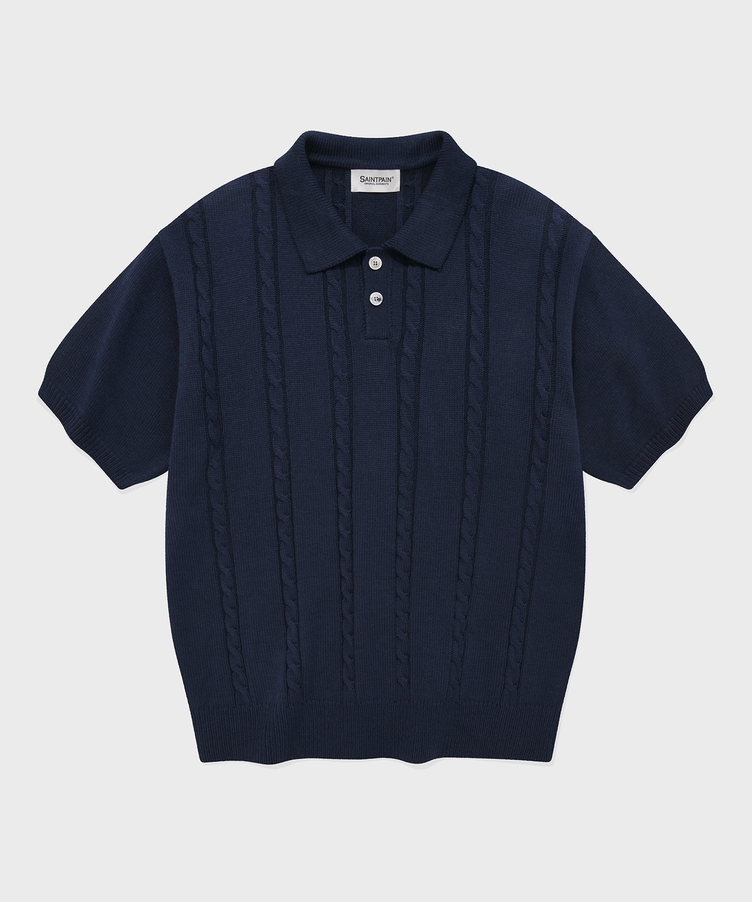 SP cable collar short sleeve knit-navy