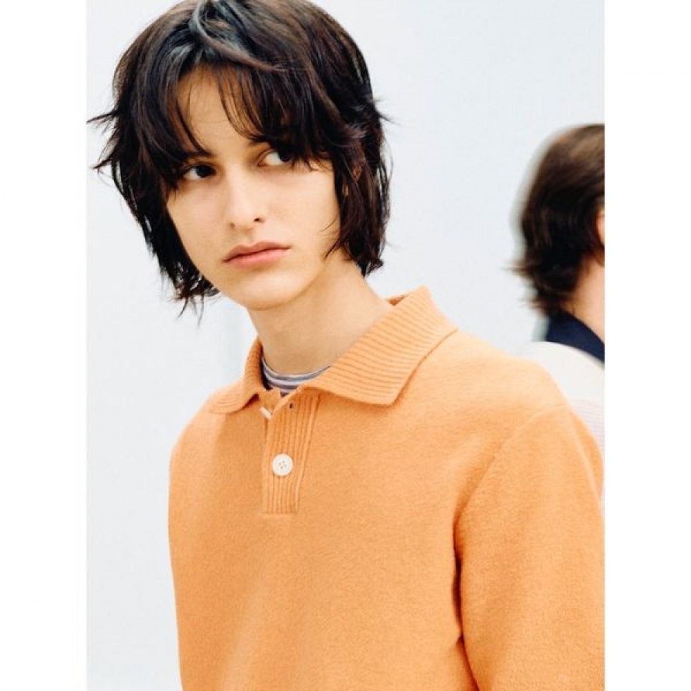 [Logadis] コットンブレンドミニマルストライプ半袖ラウンドネック T シャツブラウン (RY5442C71D)