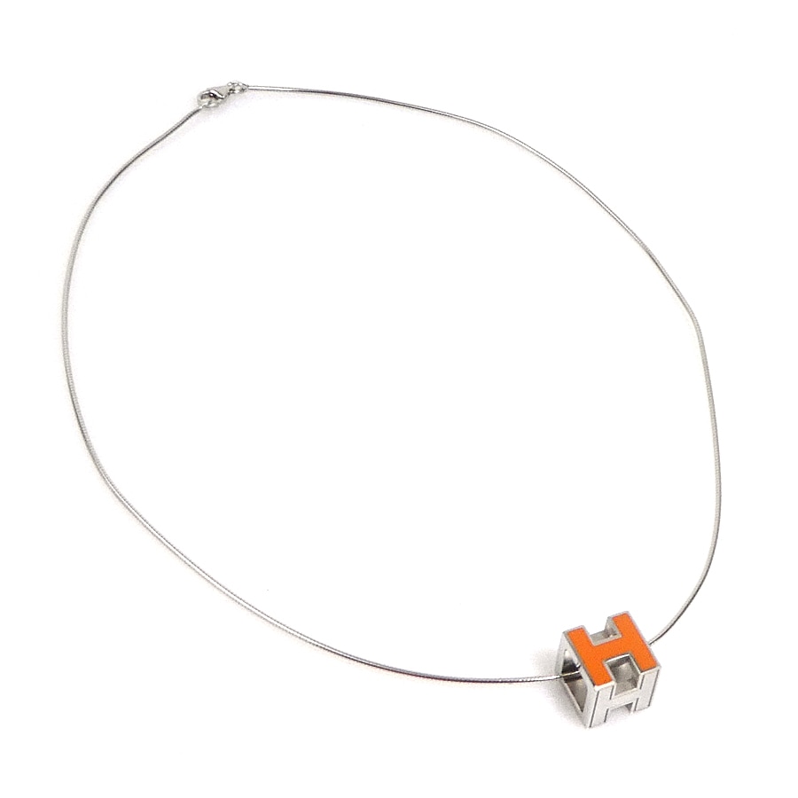 エルメス HERMES ネックレス Hキューブ カージュドアッシュ メタル/エナメル シルバー/オレンジ レディース e61027g