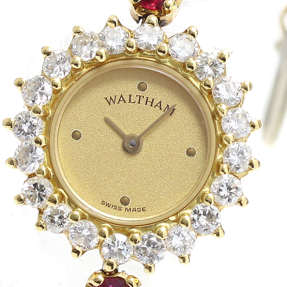 ウォルサム WALTHAM 93270.65 K18YG ダイヤベゼル ルビー クォーツ レディース _887207【中古】