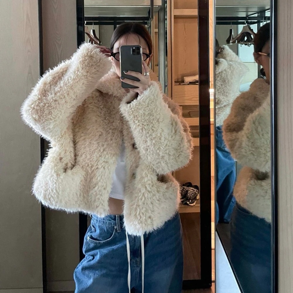 新品セール【3日出荷】冬 襟付きポケット付き 保温スリムフワフワアウター レディース フェイクファー