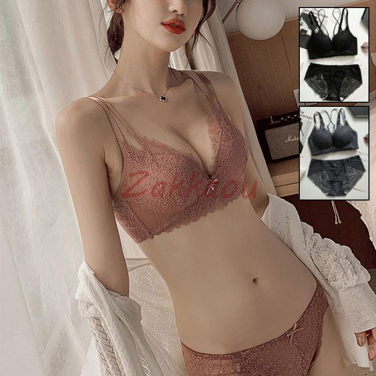 ブラジャー ショーツセット 女性下着 上下セット 3/4カップ ノンワイヤー 総レース 厚手 脇肉 ブラ　育乳ブラ バストアップ