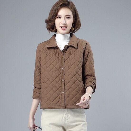 【取寄：納期2週間】キルティングジャケット レディース ショート丈 大きいサイズ コットン 無地 カジュアル 大人可愛い 6分袖 キルティングジャケット レディース ショート丈 大きいサイズ コットン