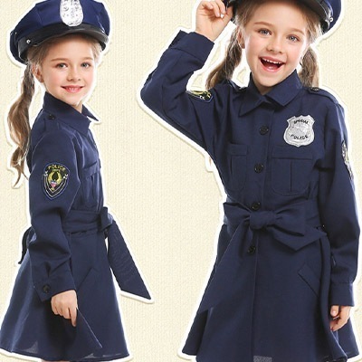 ハロウイン 衣装 子供 女の子 婦人警官のコスプレ衣装 長袖ワンピース＋腰紐＋帽子の３点セット　XS(90-110）S(110-120) M（120-130）L（130-140）cmカッコいい女性警官