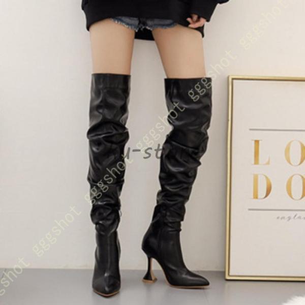 ニーハイブーツ ロングブーツ くしゅくしゅニーハイブーツ ストレッチニーハイブーツ 10cmヒール美脚 サイハイブーツ ピンヒール 超美脚ニーハイブーツ