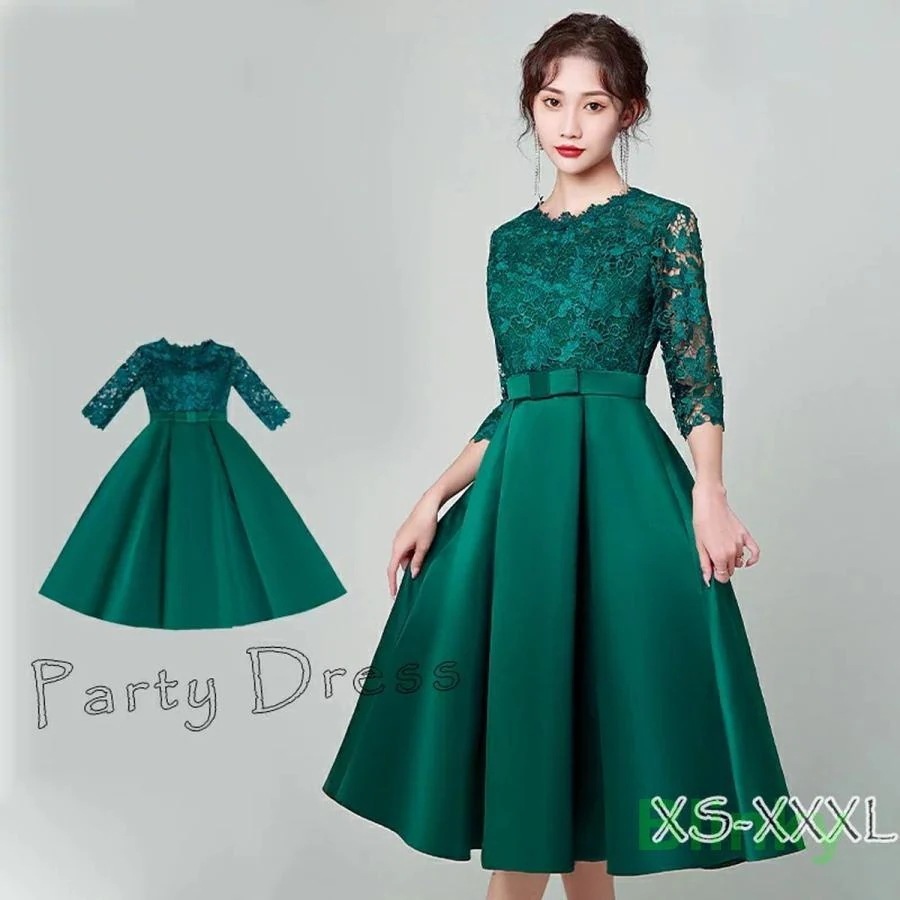 パーティードレス 結婚式 ワンピース ドレス ミモレ丈 結婚式ドレス 刺繍 ドレス お呼ばれドレス 袖あり 袖 ニ次会 フォーマル セレブ 二次会 2次会 パーティー