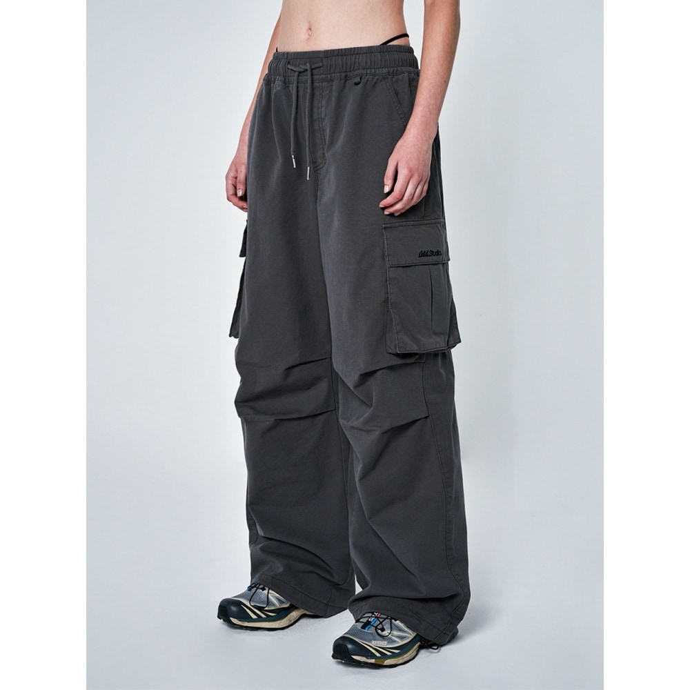 ODD STUDIO パラシュートウォッシュワイドコットンカーゴパンツチャコール
