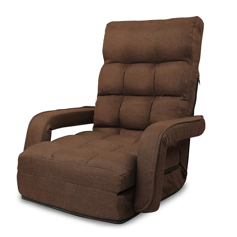 WLIVE 座椅子 肘掛け ひじ掛け付き ハイバック 肘置き 42段階リクライニング ふあふあ 肘掛け連動 フロアチェア 静電気防止 幅47cm ブラウン椅子