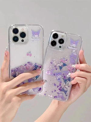 【送料無料】透明パープル 流れますキラキラ流れるクロミちゃんiphoneケースクロミちゃんグッズ1112131415promax iphoneケース