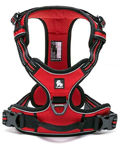 cocomall 犬用ハーネス 犬用胴輪 ドッグ ペット用品 ハーネス 3M反射材料 訓練 ナイロン製 小型犬中型犬大型犬に向け 通気性 調節可能 (M, レッド)