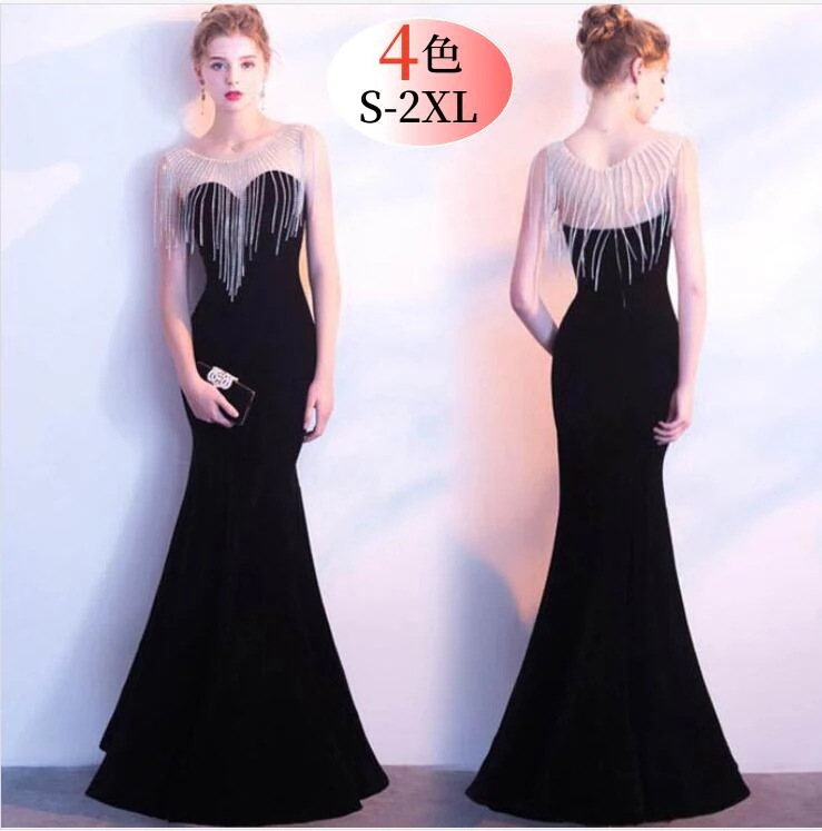 期間限定30%割引 ロングパーティードレス フリンジ ノースリーブ 高級感 イブニングドレス dress 衣装 ワンピース 胸パッド付き エレガント きれいめ 華やか 人 忘年会 結婚式 演奏会 二次
