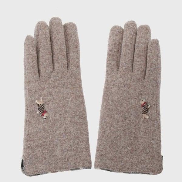 DCGV2F202 [レディース手袋] ベージュウール ハウンド刺繍 スマートフォンタッチ手袋