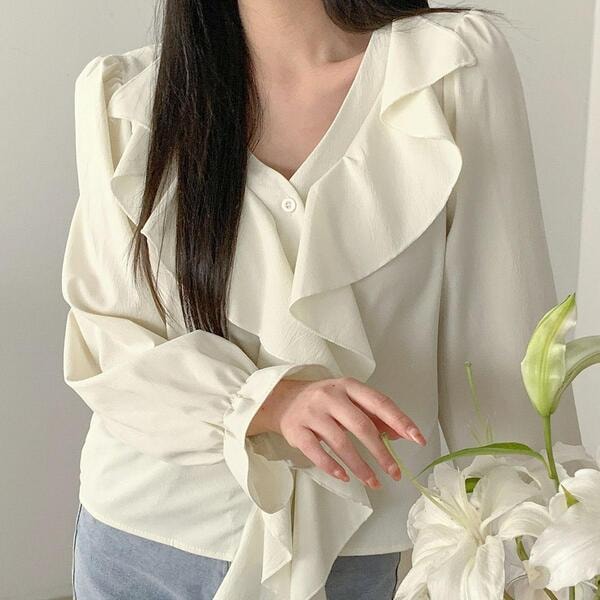 韓国 東大門 フリル 春 ブラウス シャツ