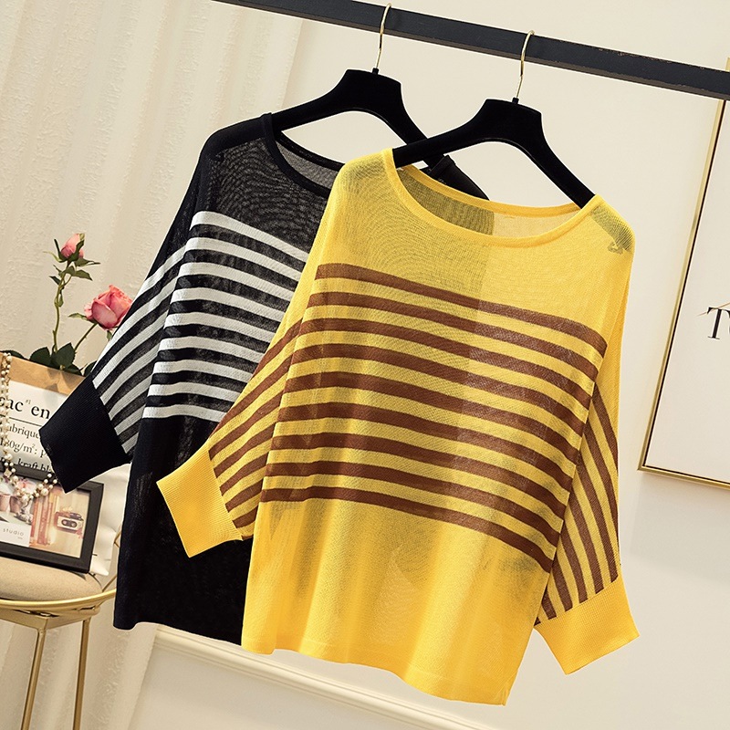 太った妹の上着蝙蝠衫着やせゆとり大ヤード女装ストライプトレンカを秋の氷糸薄い機種