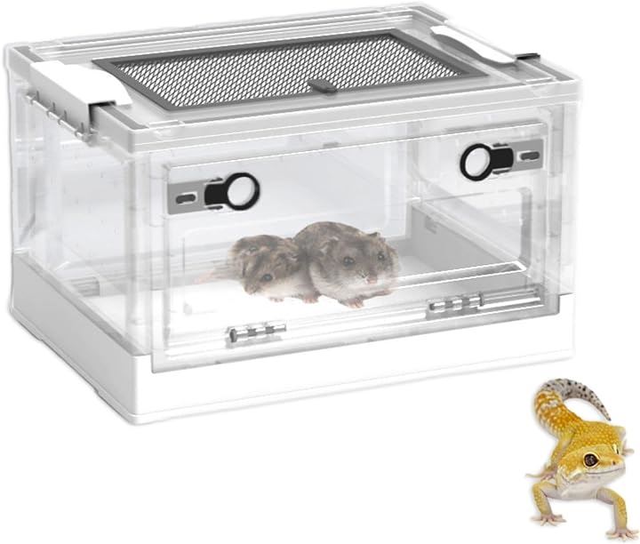 爬虫類ケース 折り畳み式 爬虫類飼育 小動物 爬虫類ケージ リクガメ 両生類 レオパ トカゲ(白, S)