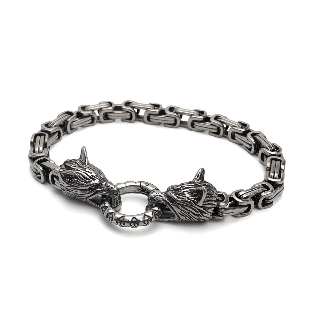 ステンレス ウルフ チェーンブレスレット [b631]