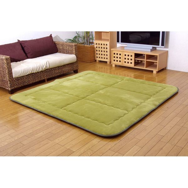 国産（日本製）固綿40mm使用 フランネル生地 ふっくら敷 スムースF敷 グリーン 190190cm 正方形