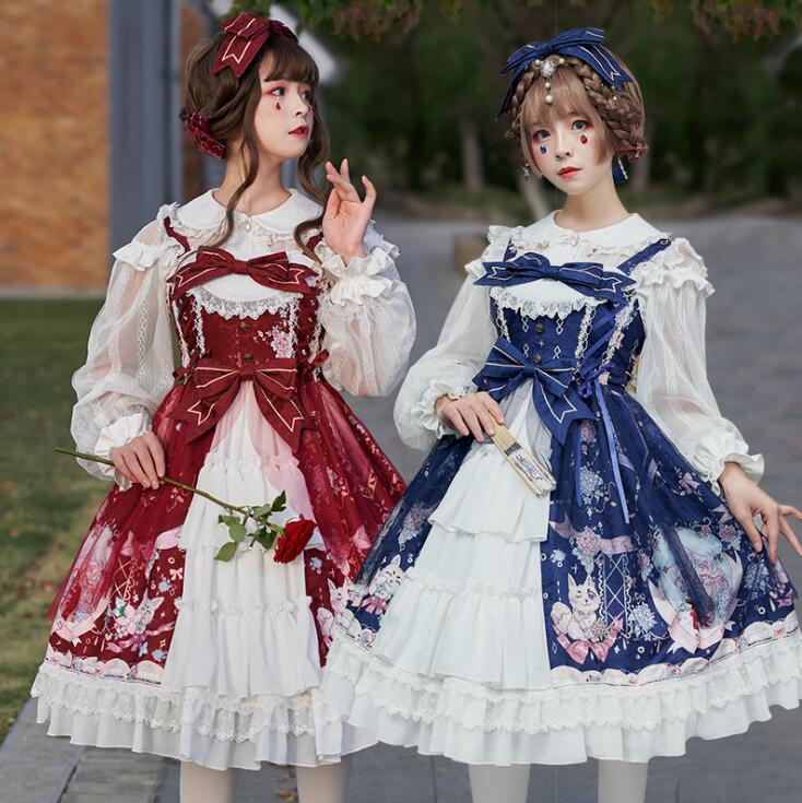 ワンピース ロリータドレス ゴスロリ＆ロリータ服 お姫様ドレス LOLITA キャミソール ワンピース 膝丈 ミモレ丈 ドレス JSK フリル レース リボン 柄 可愛い 萌え萌え ハロウィン ロリィ