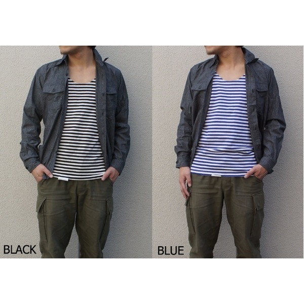 ロシア海軍放出 ボーダータンクトップ未使用デットストック/ ブラック L