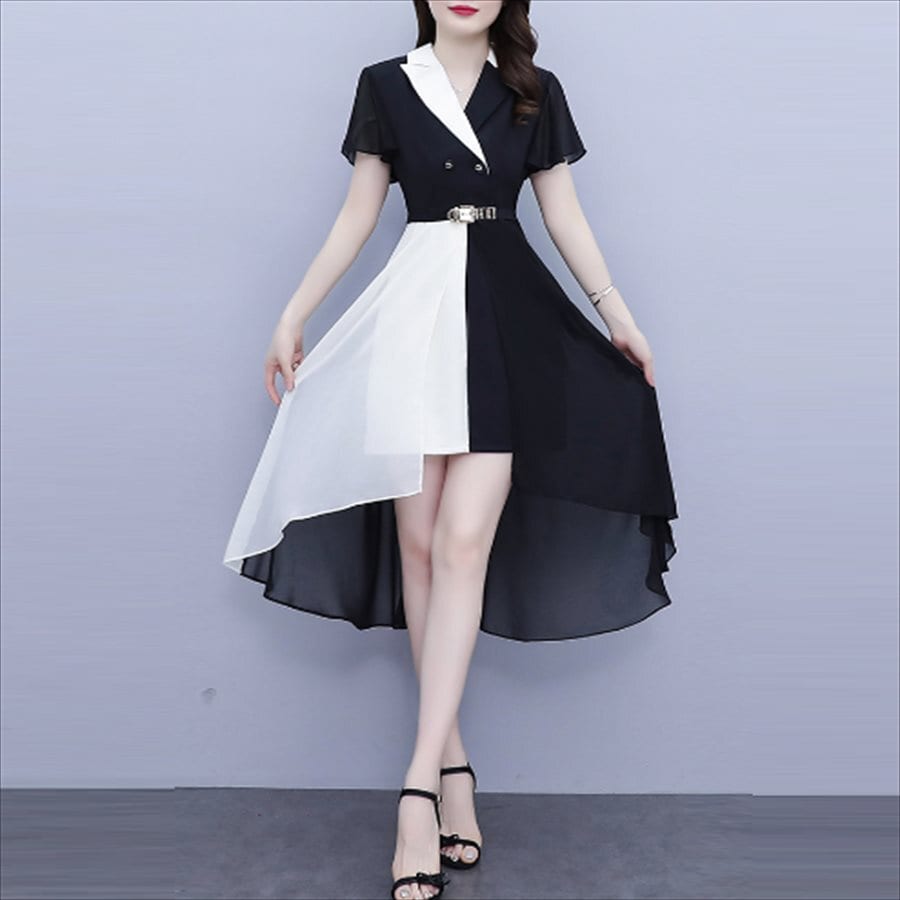 ロングドレス ワンピース ドレス dress 衣装 パーティドレス ベルティングドレス ロング ロング丈 ひざ丈 ミモレ丈 アシンメトリー丈 袖あり フレア袖 フレアスリーブ Vネック 5,280円