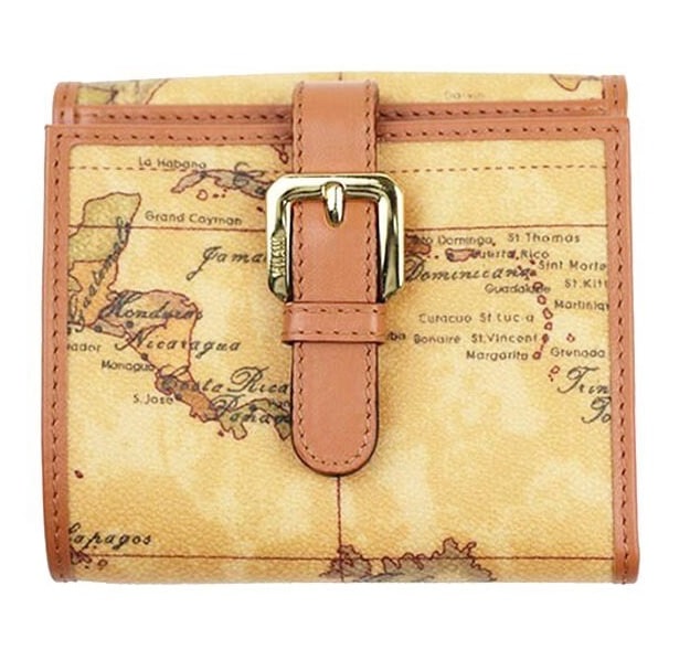 PRIMA CLASSE W007-6000 プリマクラッセ Wホック二折財布 ベージュ/キャメル/ゴールド /取寄品/裁断箇所により地図柄が異なります