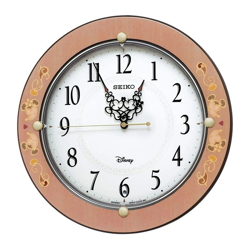 [SEIKO EMBLEM] セイコーエンブレム 掛時計 大人 ディズニー Mickey＆Minnie FS511P ピンク 唐草柄 ミッキーマウス ミニーマウス 光沢 電波時計 アナログ
