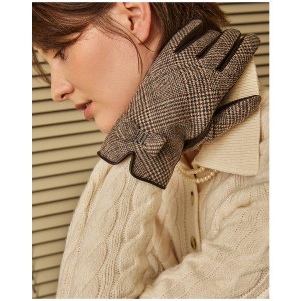 [25FW] [プレゼントにおすすめ] グレーチェックリボン 女性用ウール手袋 DCGV5F286G2
