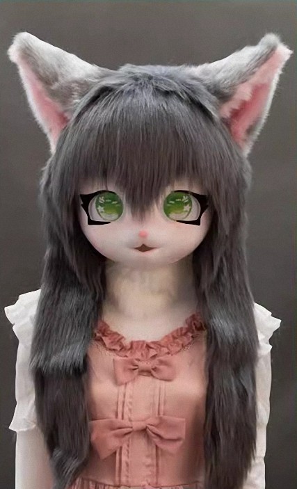 着ぐるみヘッド 猫 暗灰 全頭ヘッド ケモノ マスク ファースーツ ぬいぐるみ コスプレ コスチューム