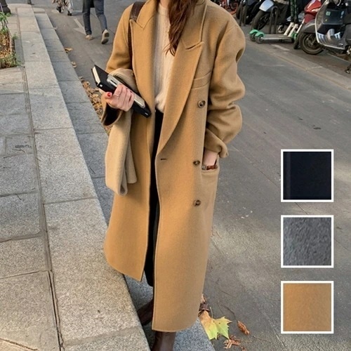 アウター コート 韓国 ファッション レディース 秋 冬 カジュアル コーデ シンプル 定番 セレカジ 20代 30代 40代 2025 ピークトラペル ダブルボタン プレーン 着回し