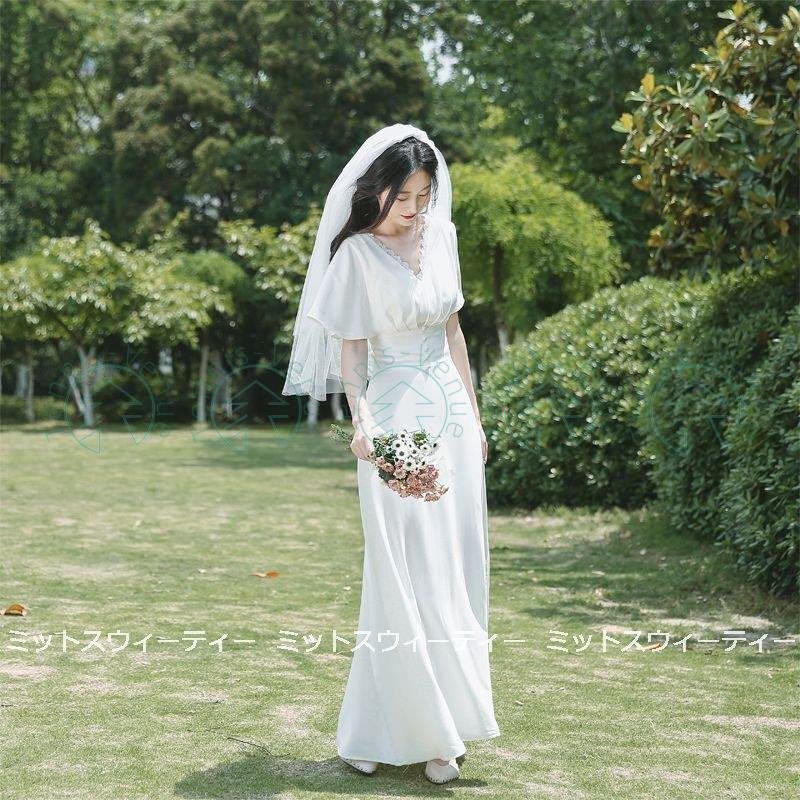 ウェディングドレス 二次会 リゾートドレス 結婚式 袖あり ブライダル 前撮り 挙式 花嫁 旅行 フ