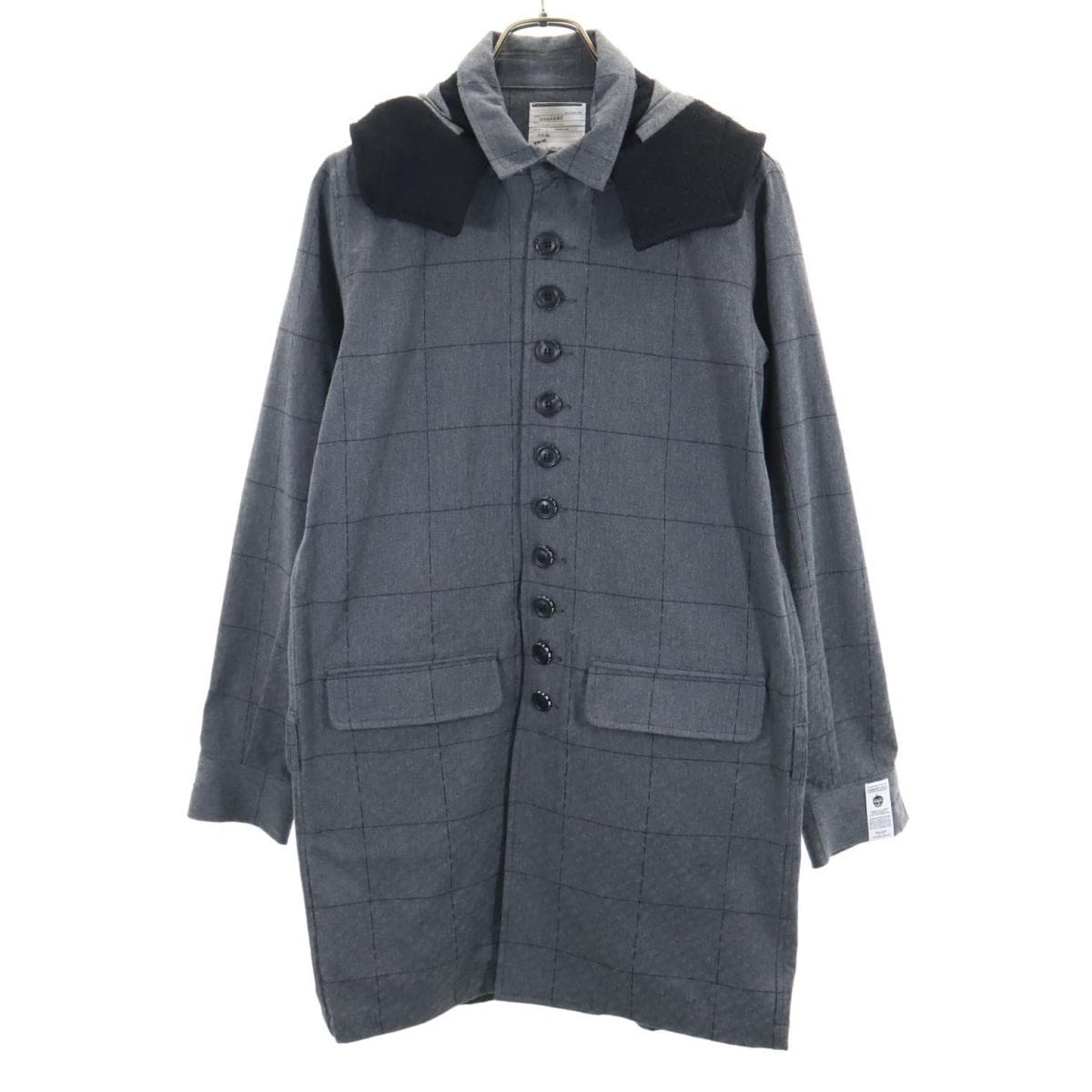 日本製 チェック柄 ステンカラーコート 2 グレー メンズ