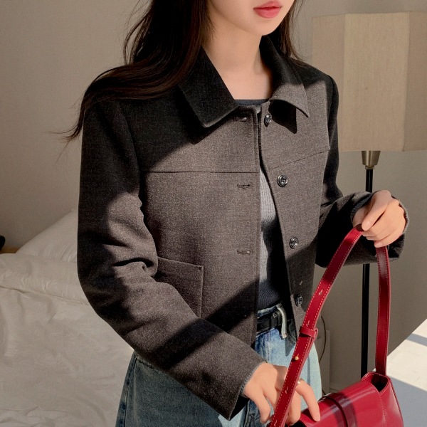 (モダンシンプル / シーズン必須ジャケット) クロップド シングルカラー ジャケット 韓国アウター jk3016