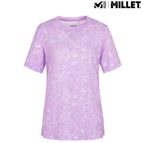 [新商品30%OFF] 女性ラウンドTシャツ 伸縮性の良い全面花柄プリント 両サイドスリット半袖ラウンドTシャツ_US