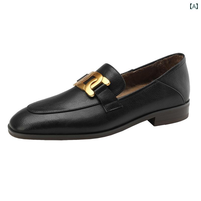 ローファー レディース 歩きやすい 通勤 通学 女性用 フラットソール スリッポン 裏起毛 英国 スタイル メタル バックル本 毛皮 シューズ カジュアル ソフトレザー ソフト ソール シューズ 7,832円