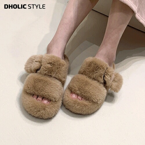 [メガ割りSALE]フェイクファーフラットサンダル・p194308